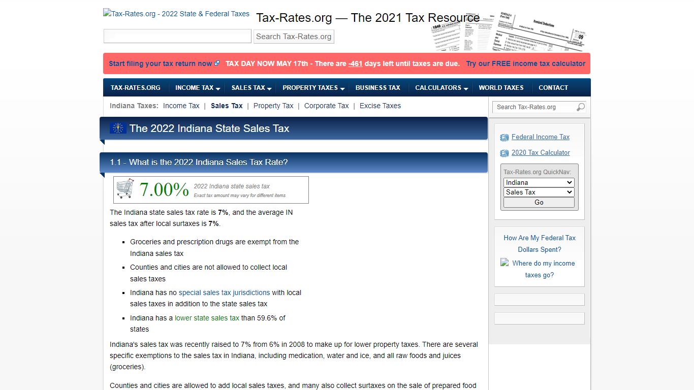 Indiana Sales Tax Rate - 2022